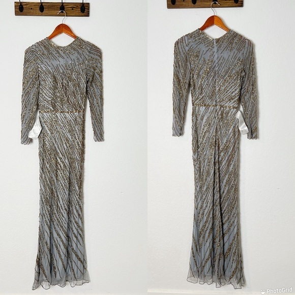 Mac Duggal Beaded Long Sleeve Tulle Column Gown - Picture 2 of 8